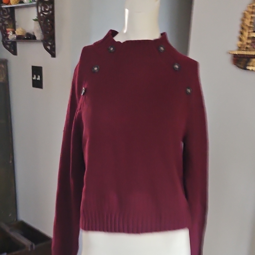 Copper Key Maroon Cowl Neck Button Yolk Knit Sweater Size Small